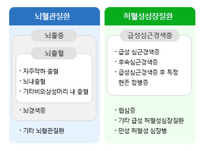 뇌혈관질환, 허혈성심장질환 보장 범위 하단참조