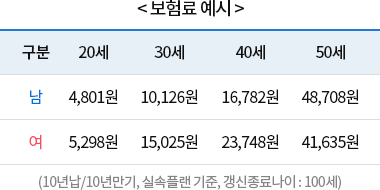 보험료 예시 표 하단 내용 참조